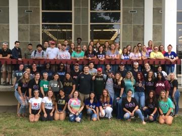 Greek Students in front of Adams Library